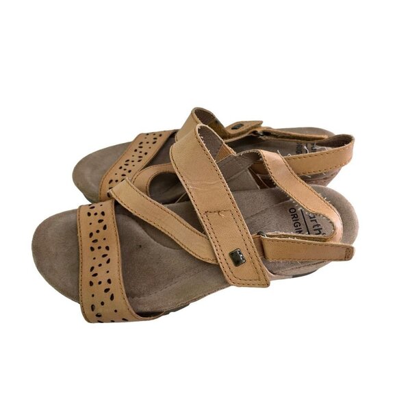 Earth Origins Kendra Khloe Leather Cork Wedge Sandals Amber Yellow Size 7M - Picture 3 of 9